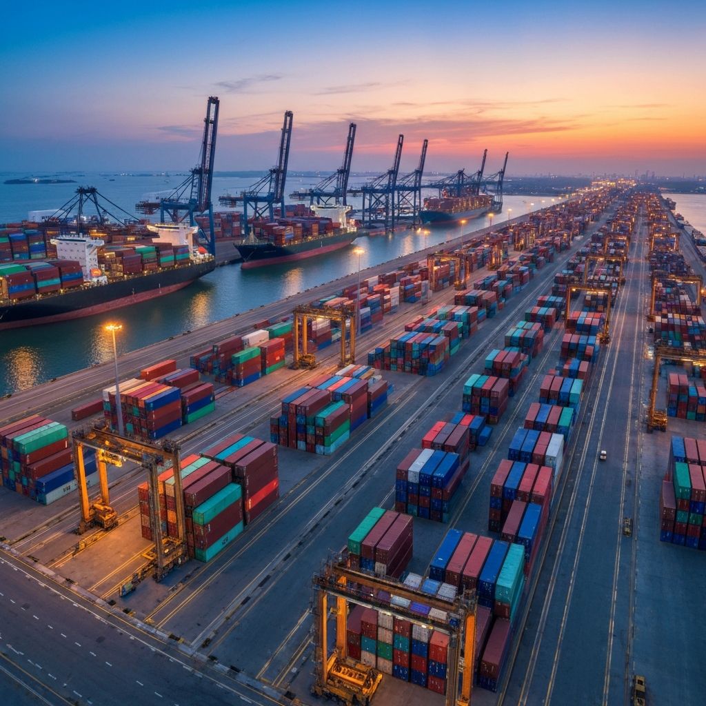 Global logistics operations at dusk